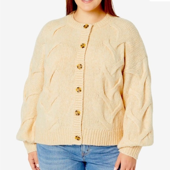 MADEWELL PLUS AVIVA CABLE KNIT NEUTRAL CARDIGAN BALLOON SLEEVES SIZE 2X NWT - Picture 2 of 7